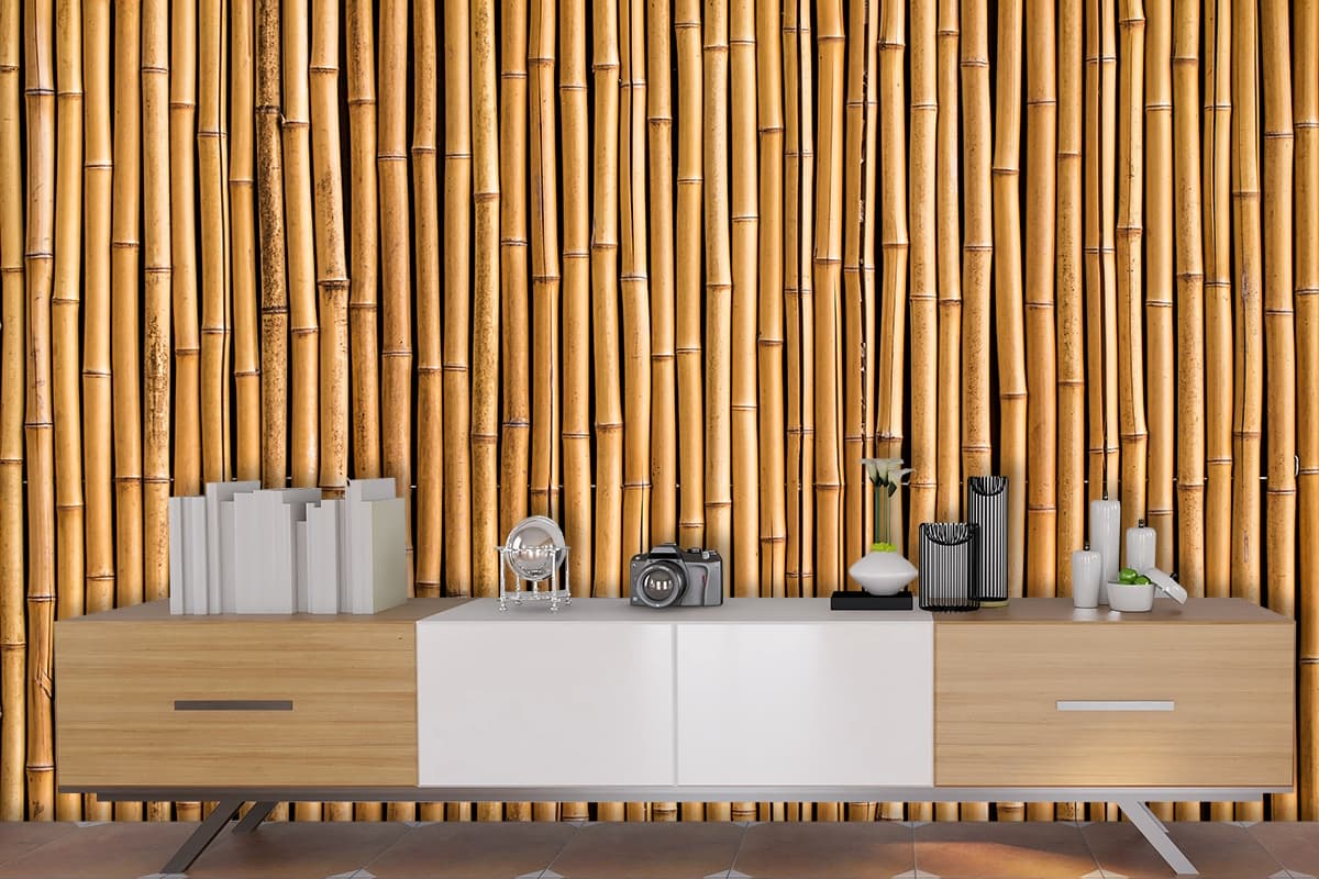 3D Brown Bamboo Wallpaper shown in a room