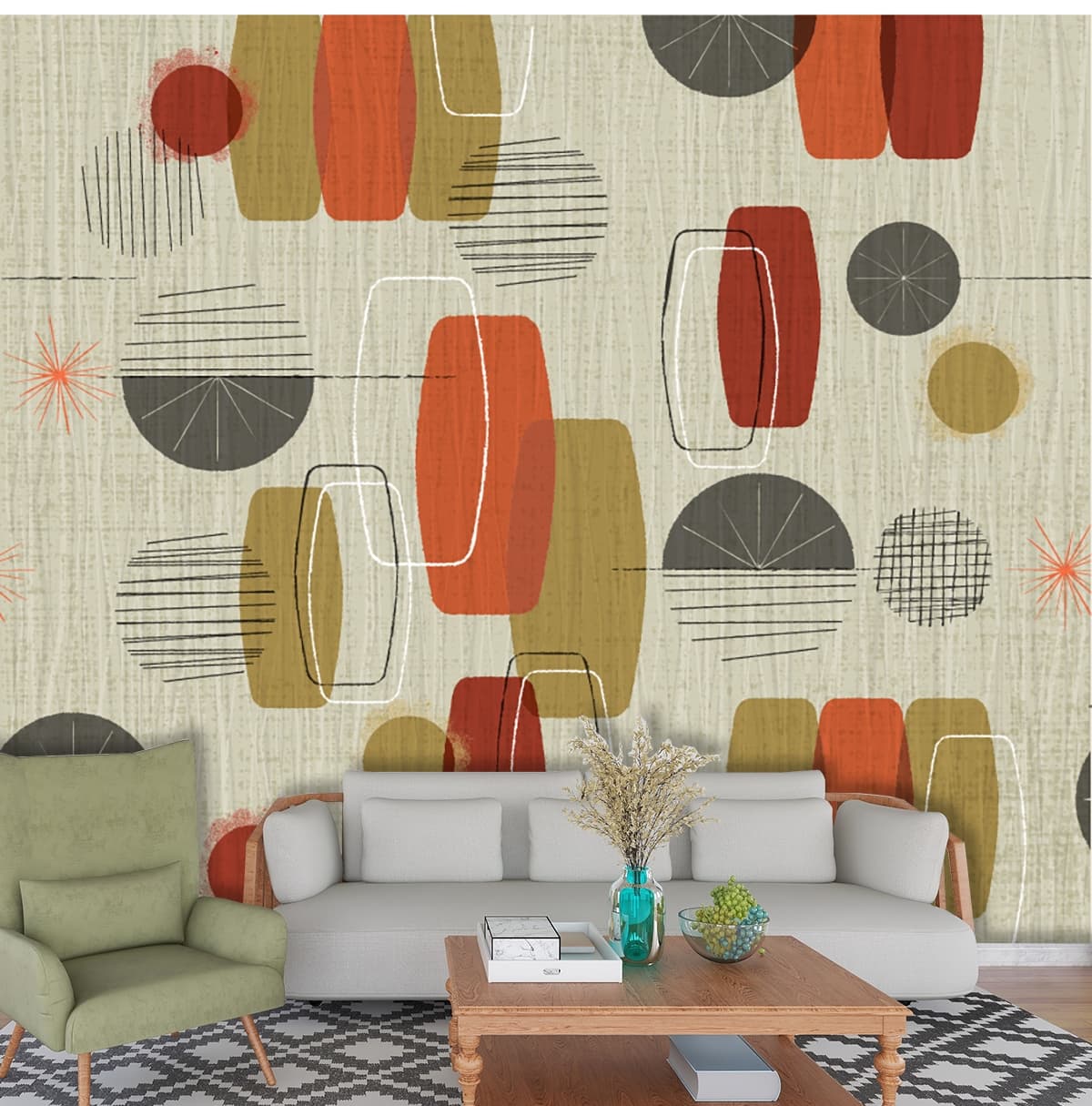 A pattern of geometric shapes shown in a room