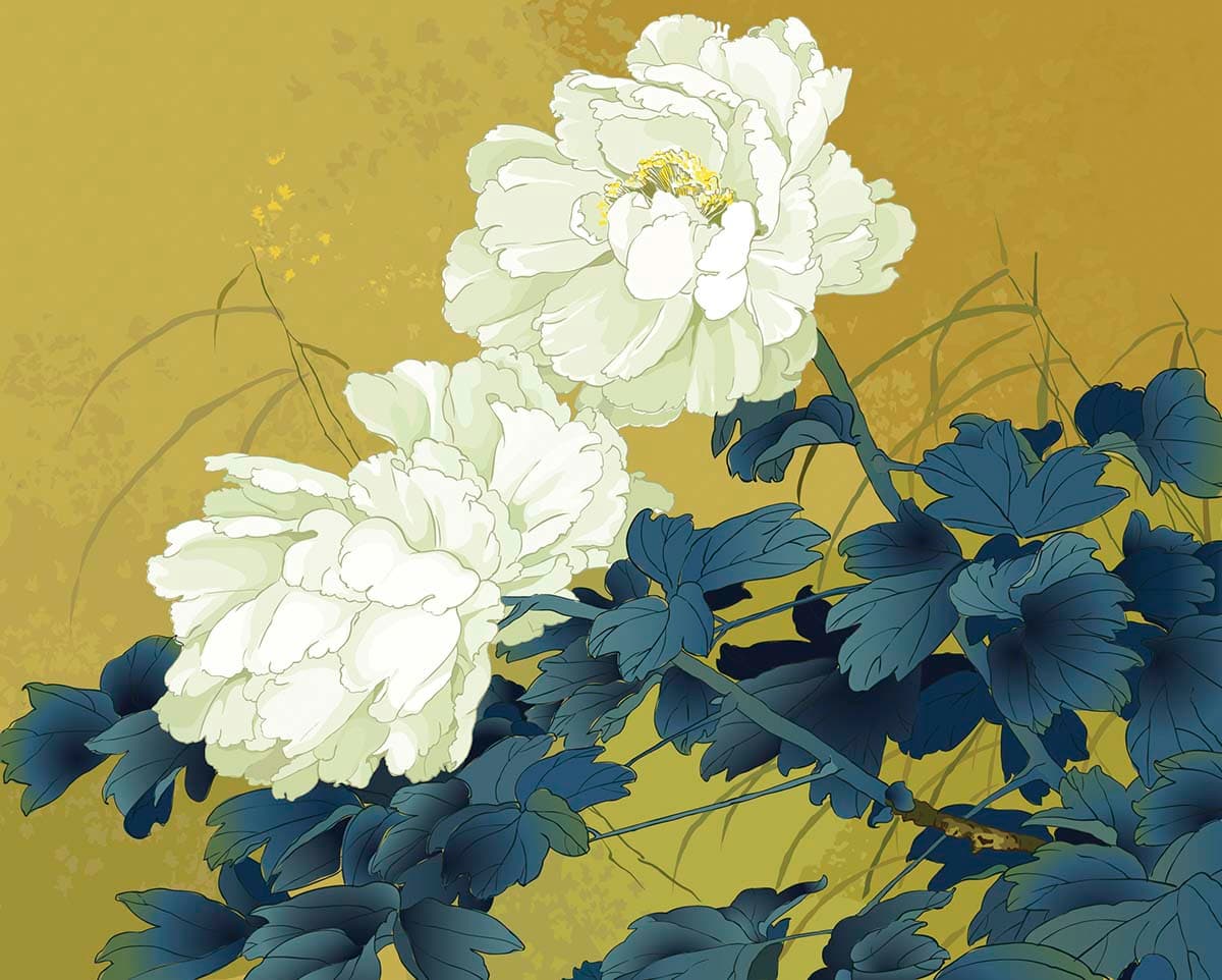 A white flowers on a plant pattern detail
