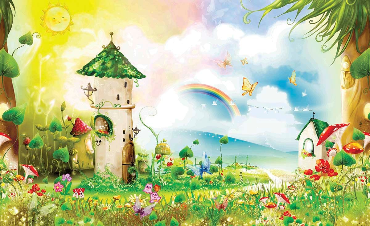 Magical Rainbow Countryside Wallpaper pattern detail