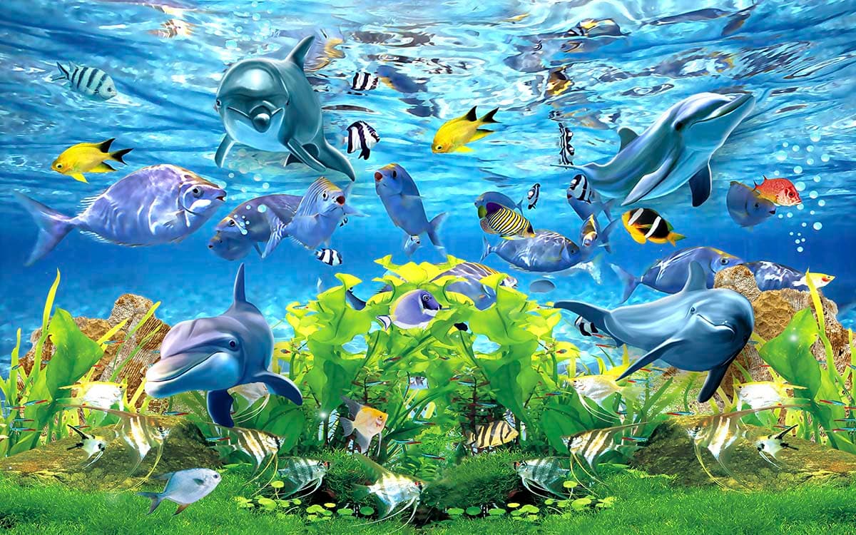 Aqua Paradise Dolphin Scene Wallpaper pattern detail