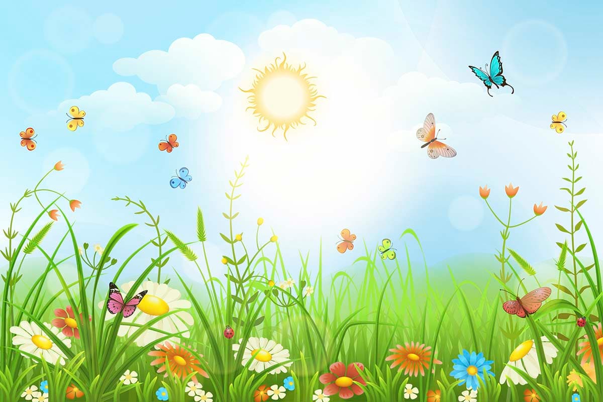 Sunny Meadow Garden Wallpaper pattern detail