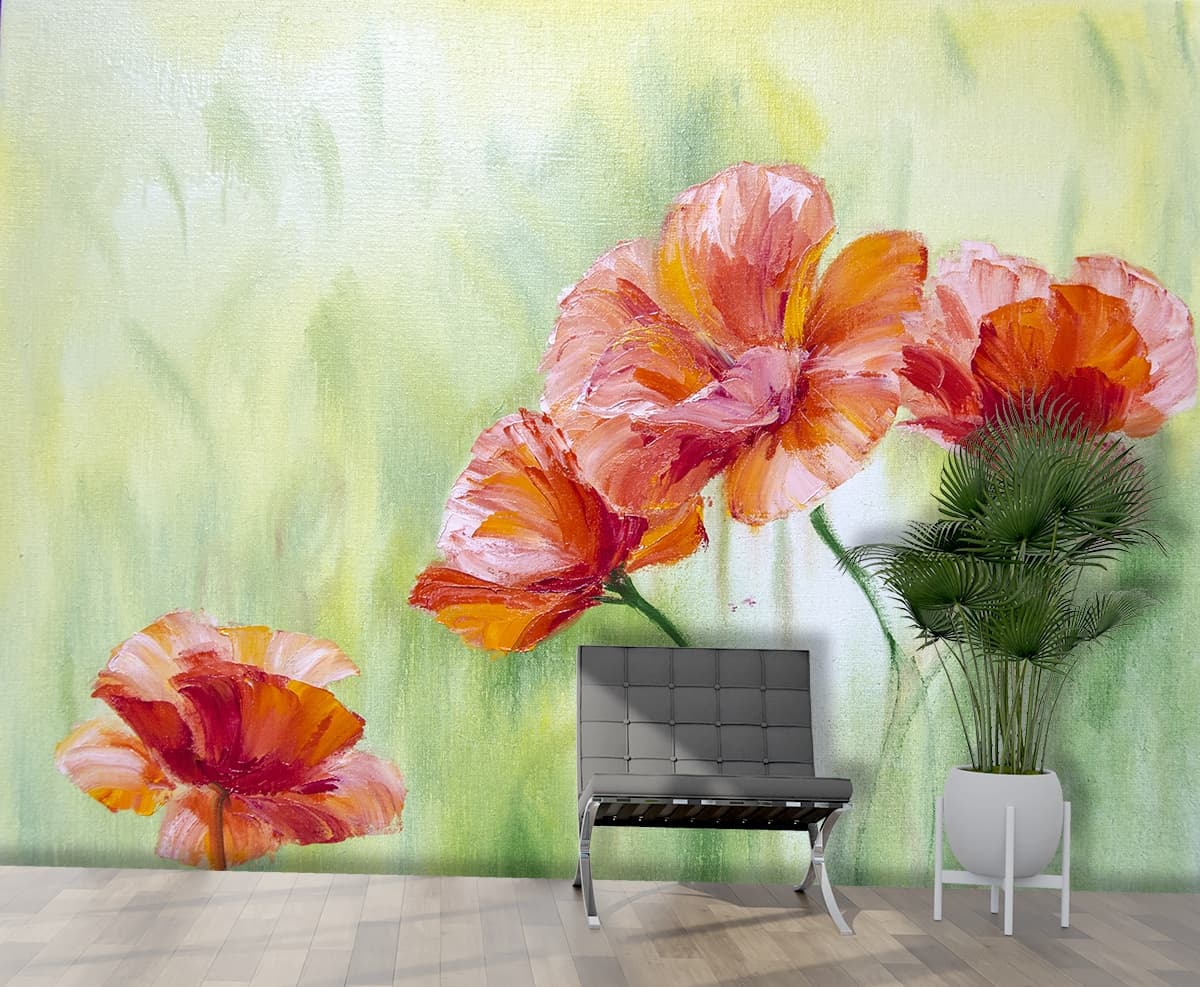 Beautiful Wildflower Meadow Wall Mural Wallpaper shown in a room