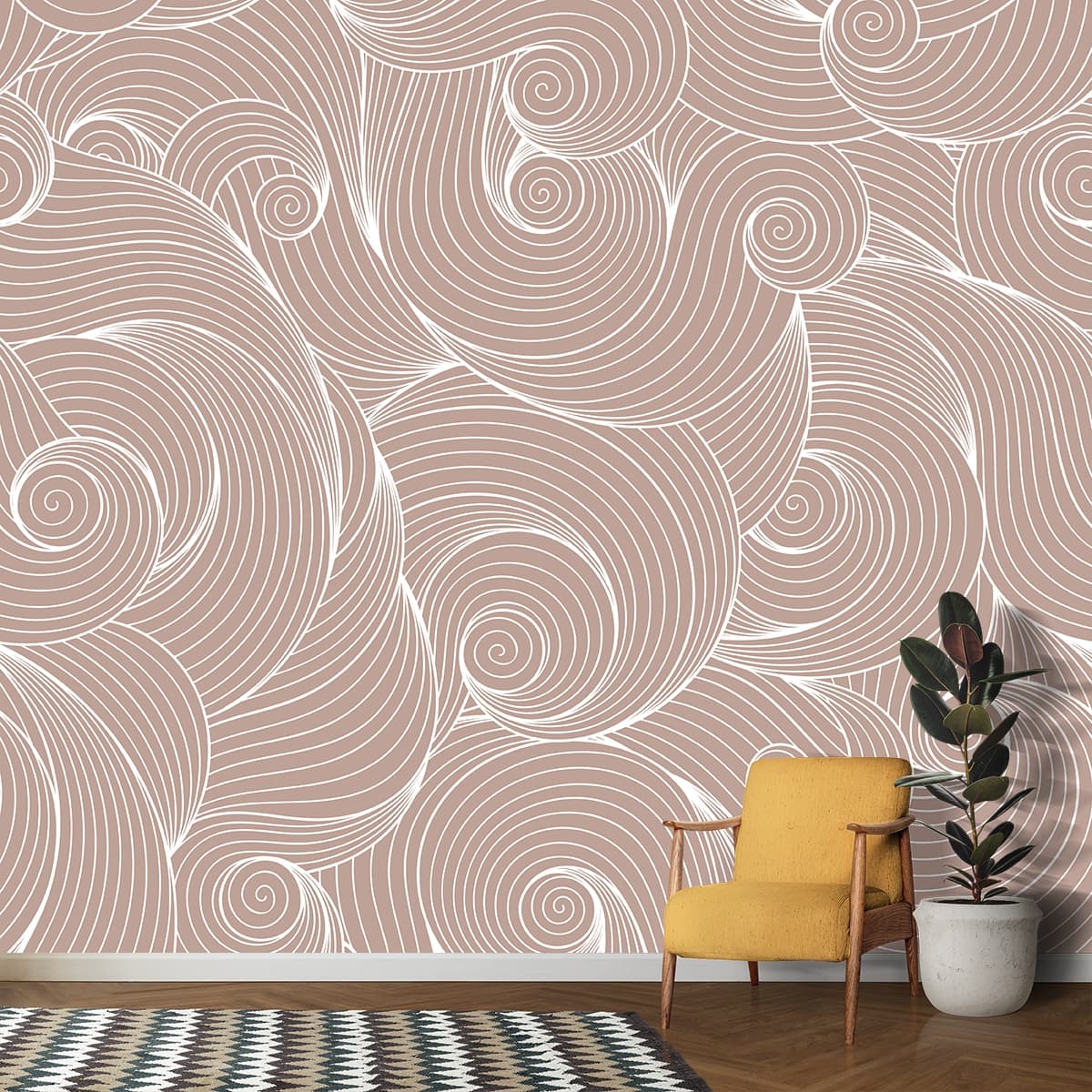Intricate Swirls and Curls Wallpaper Mural shown in a room