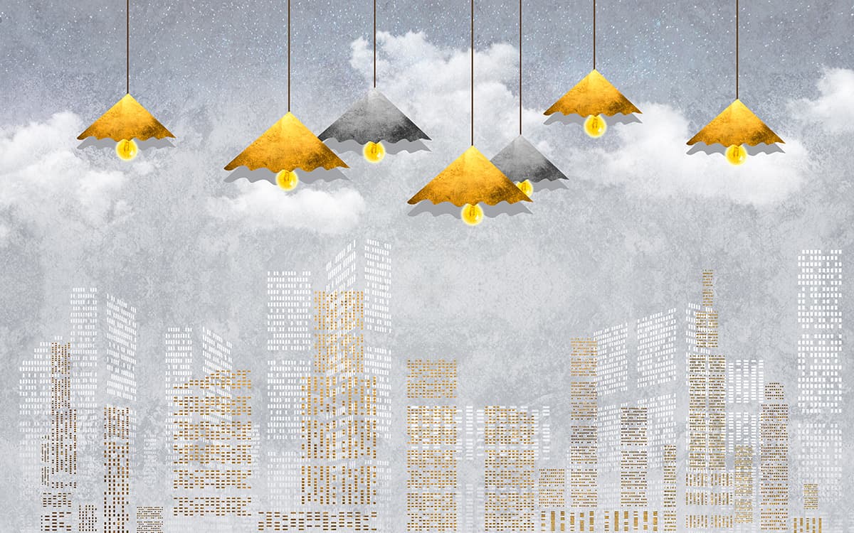 Colorful Umbrella Cityscape Artistic Modern wallpaper pattern detail