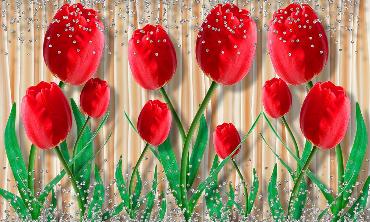 Elegant Ruby Tulip Garden Wallpaper Mural pattern detail