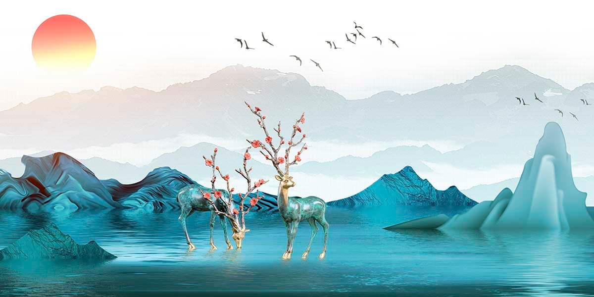 Classic Nature Style Blue Mountain Wallpaper pattern detail