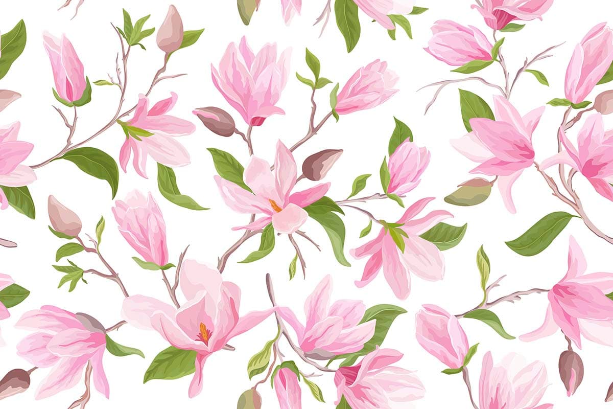 Watercolour Pink Magnolia Wallpaper pattern detail