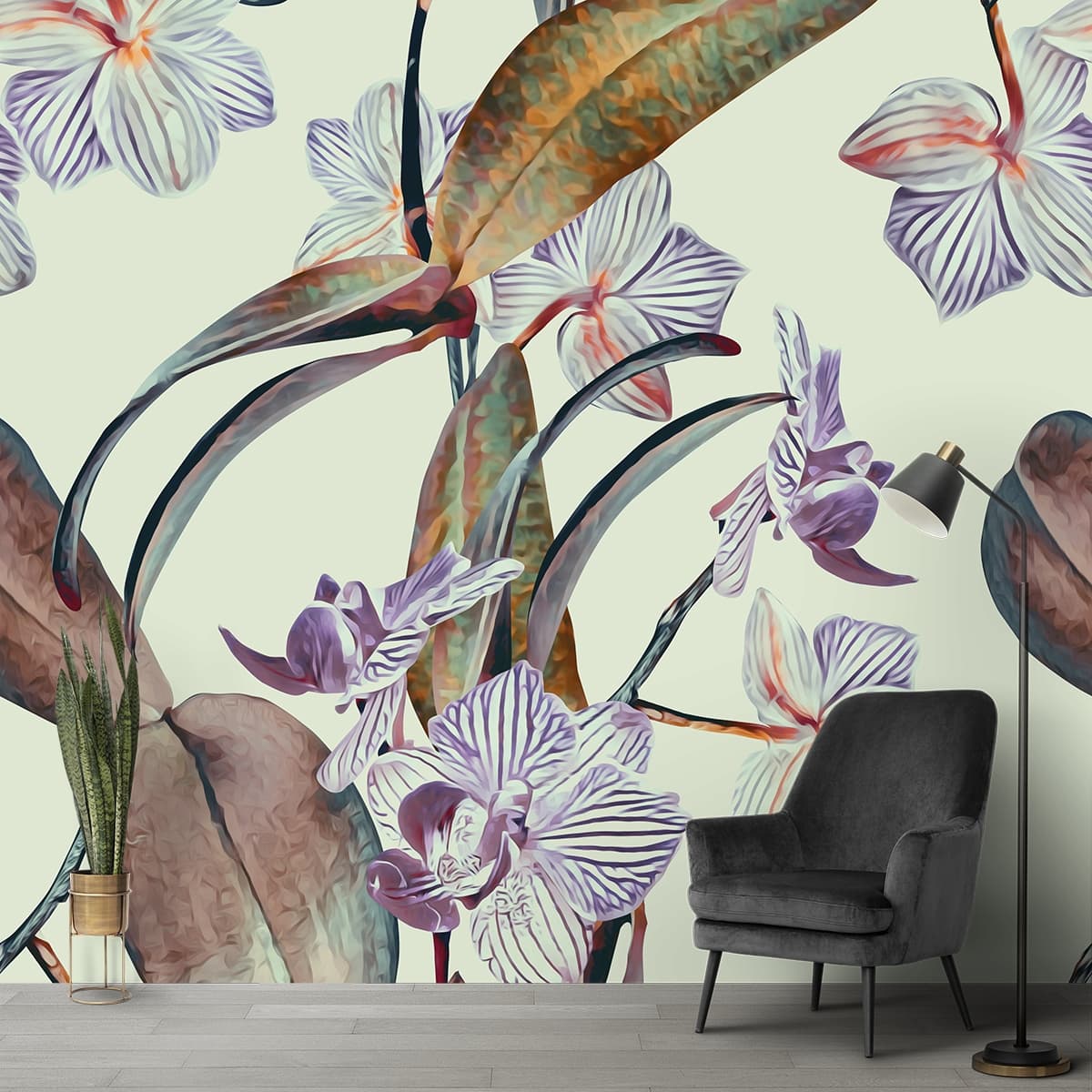 Close-Up Flower Floral Pattern Wall Design Wallpaper shown in a room