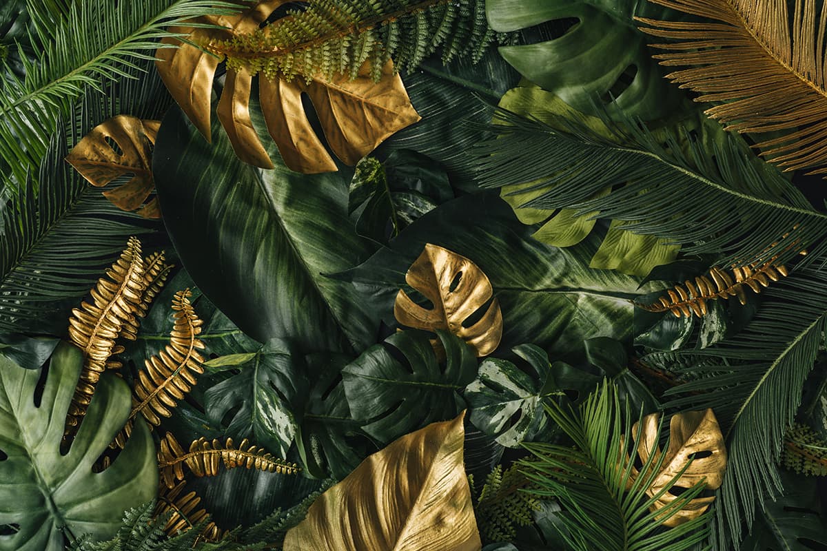 A group of green and gold leaves pattern detail