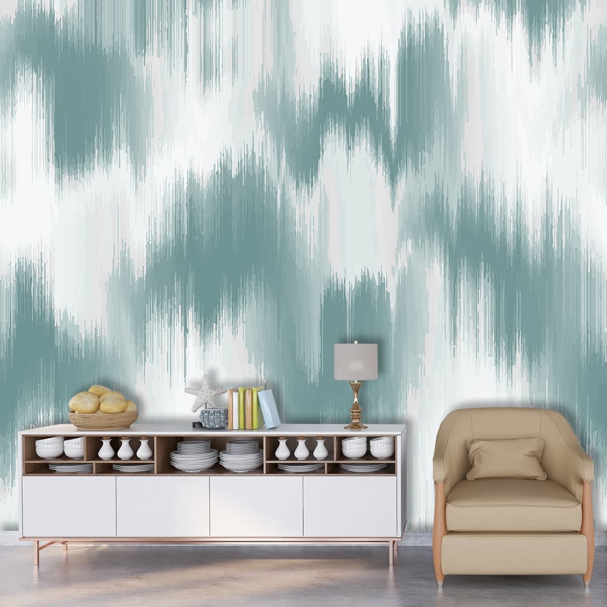 An Abstract Close up of a Fabric Wallpaper shown in a room
