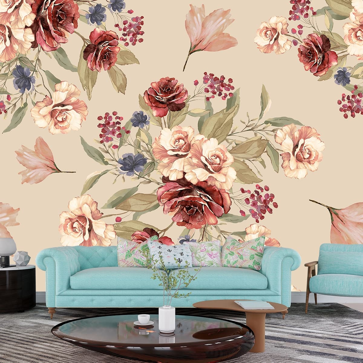 Classic Floral Wallpaper Mural shown in a room