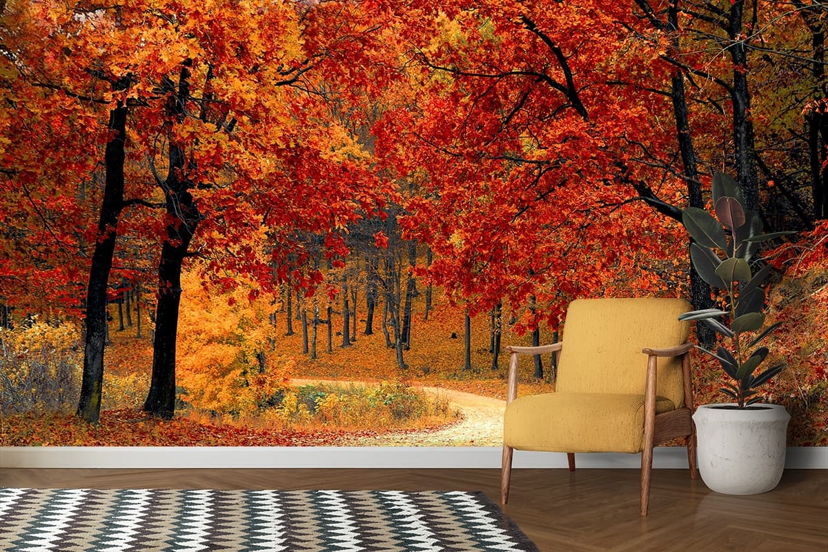 Dining Room Wallpaper of Beautiful Orange Forest shown in a room