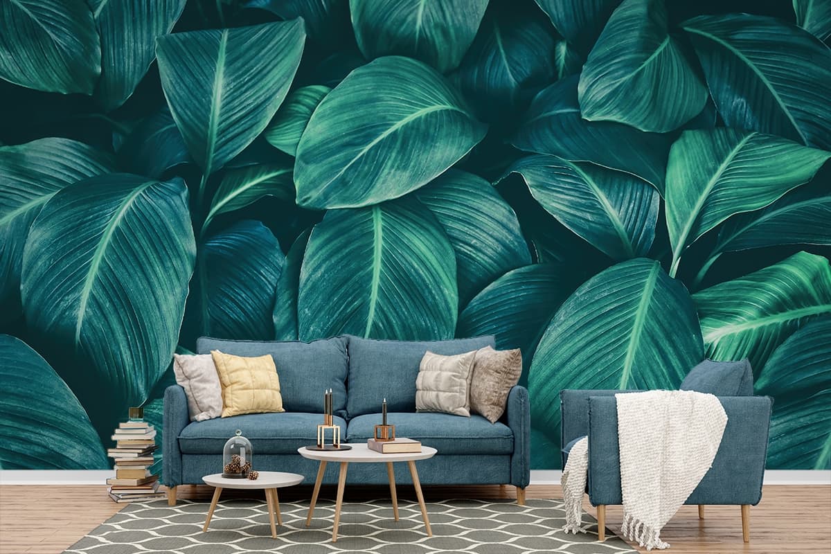 Tropical Leaf Wallpaper for Walls shown in a room