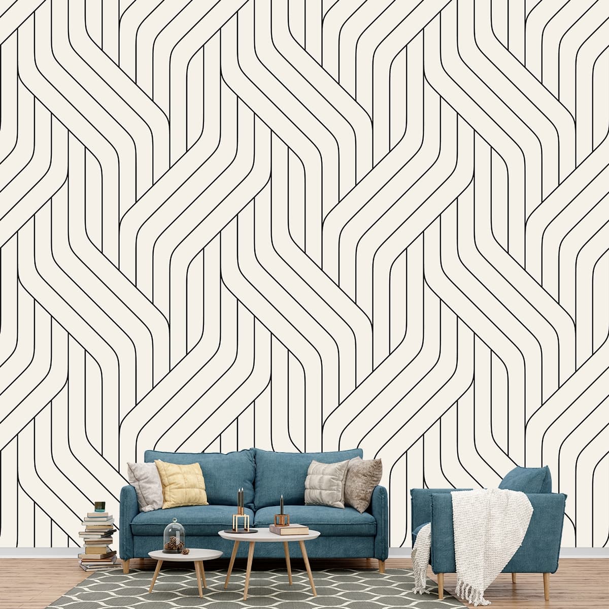 Line Pattern Wallpaper shown in a room