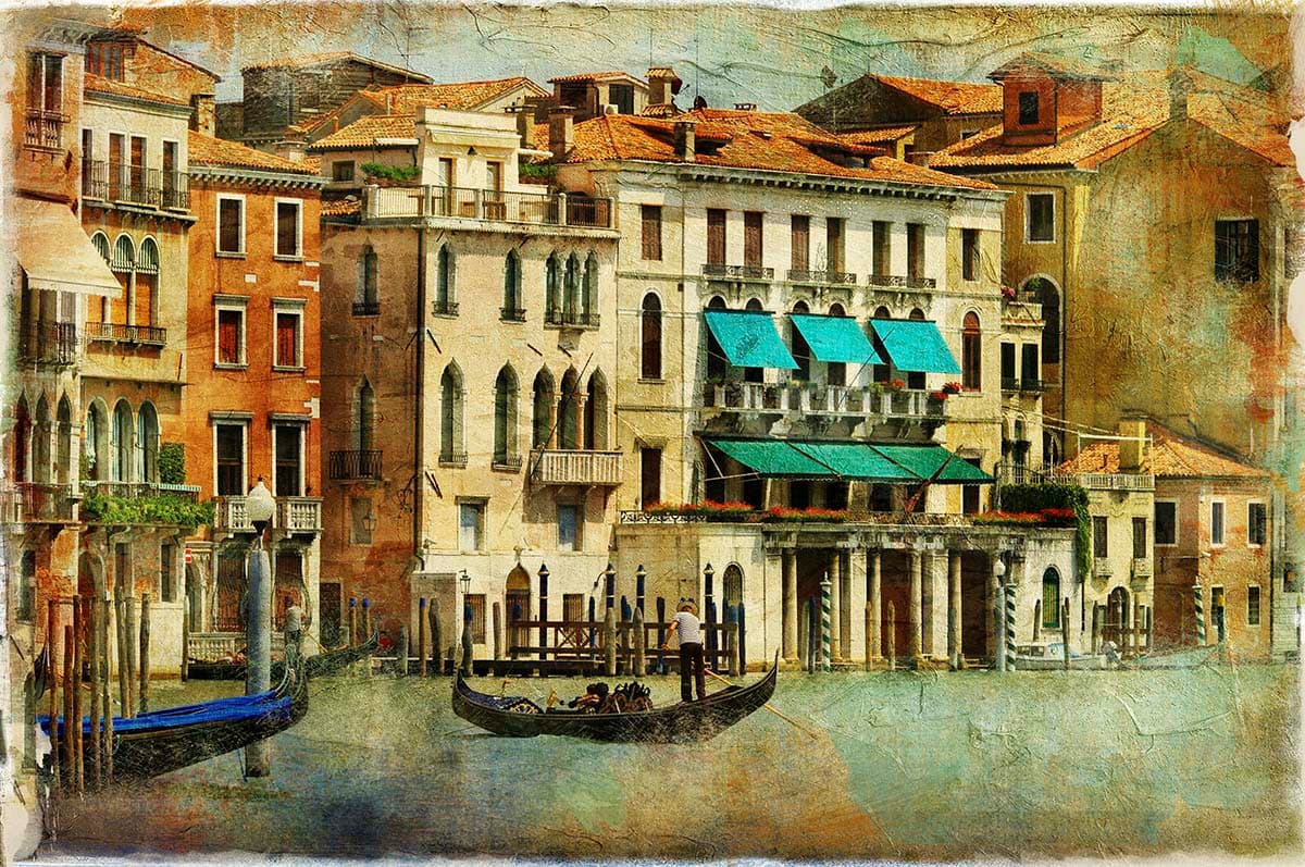 Romantic Venice Gondola Canal Scenic View Wallpaper pattern detail