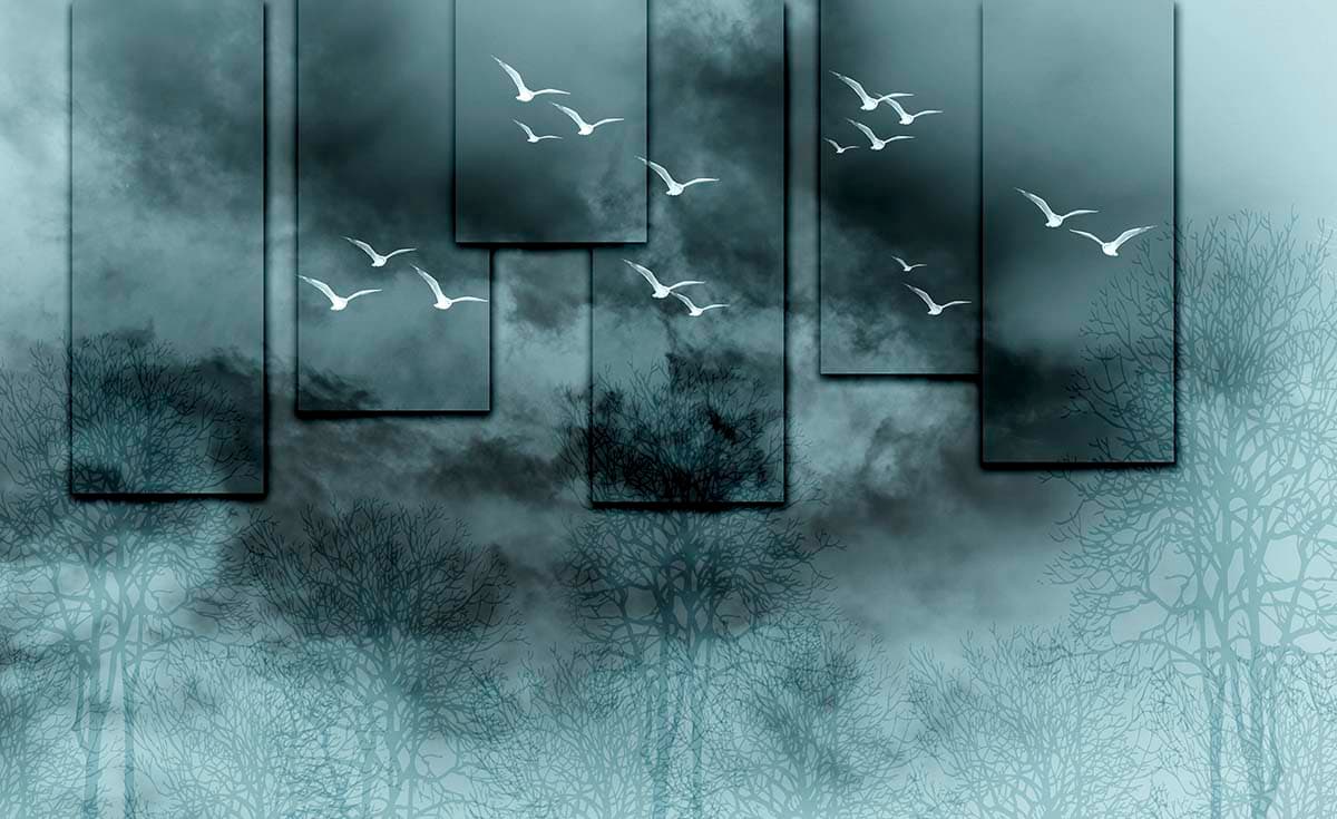 Natures Beauty Flying Birds and Trees Wallpaper pattern detail