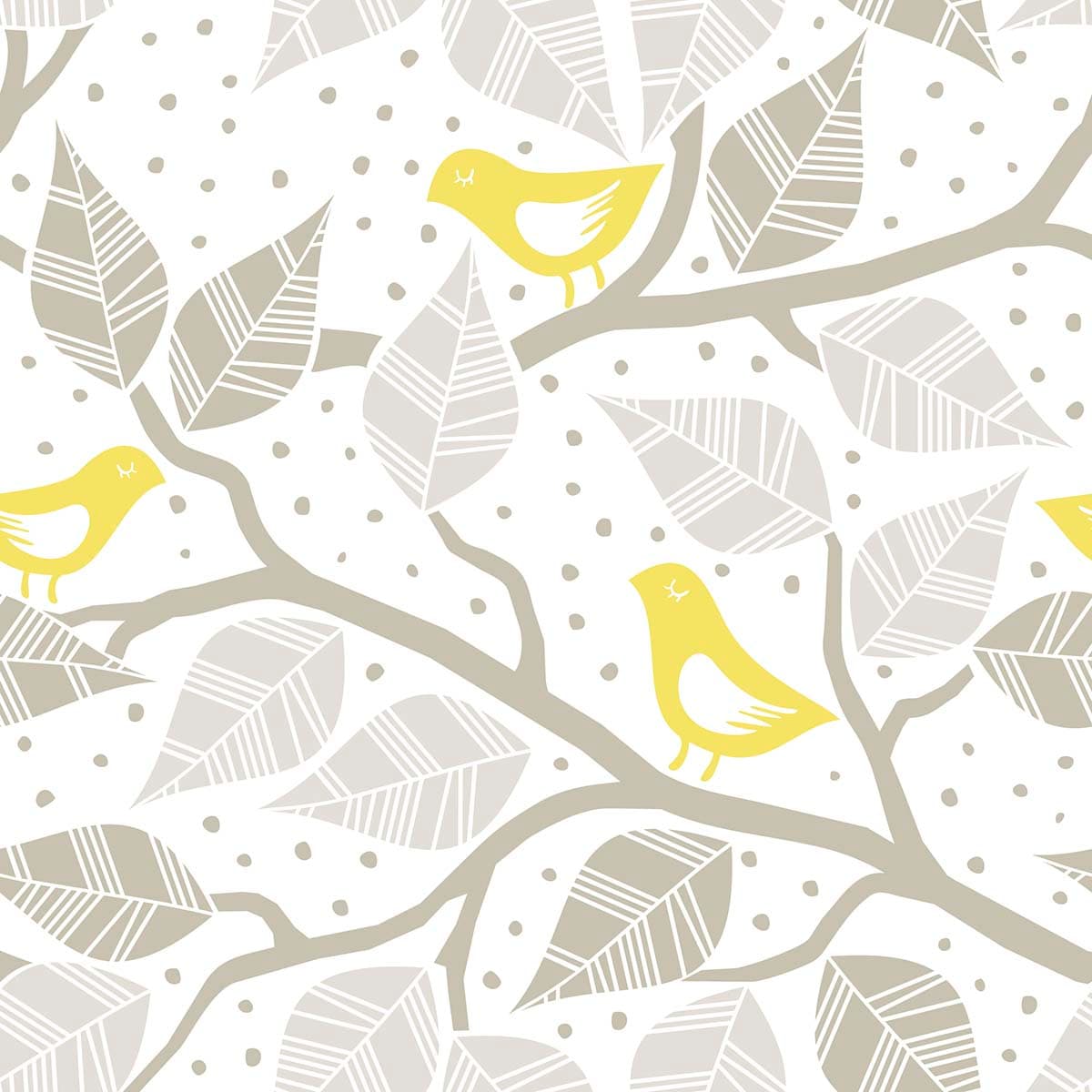 Aesthetic Yellow Birds with Branch Design Wallpaper pattern detail