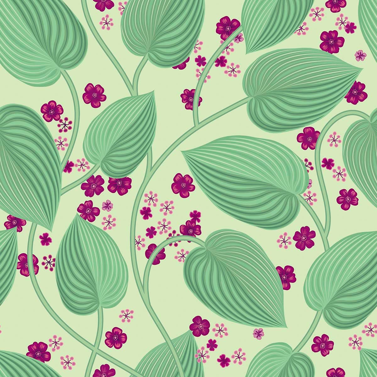 Green and Pink Floral Pattern Elegant Botanical Wallpaper pattern detail
