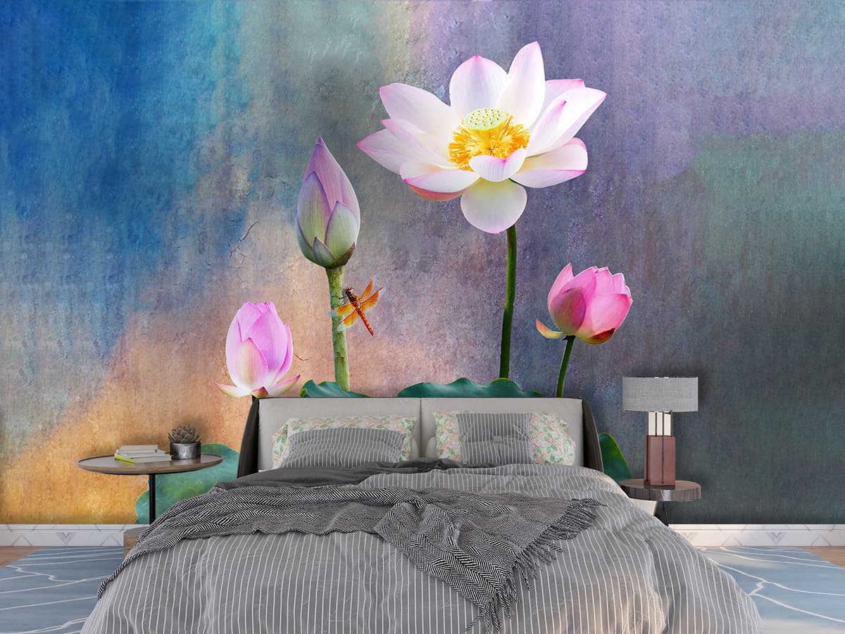 Aesthetic Pink Lotus Wallpaper shown in a room