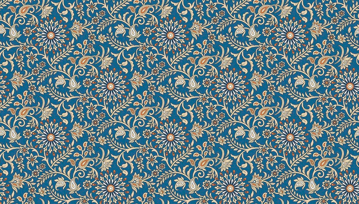 Vintage Blue Paisley Floral Wallpaper pattern detail