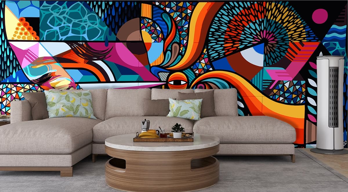 Luxury Colorful Abstract Art Piece Wall Wallpaper shown in a room