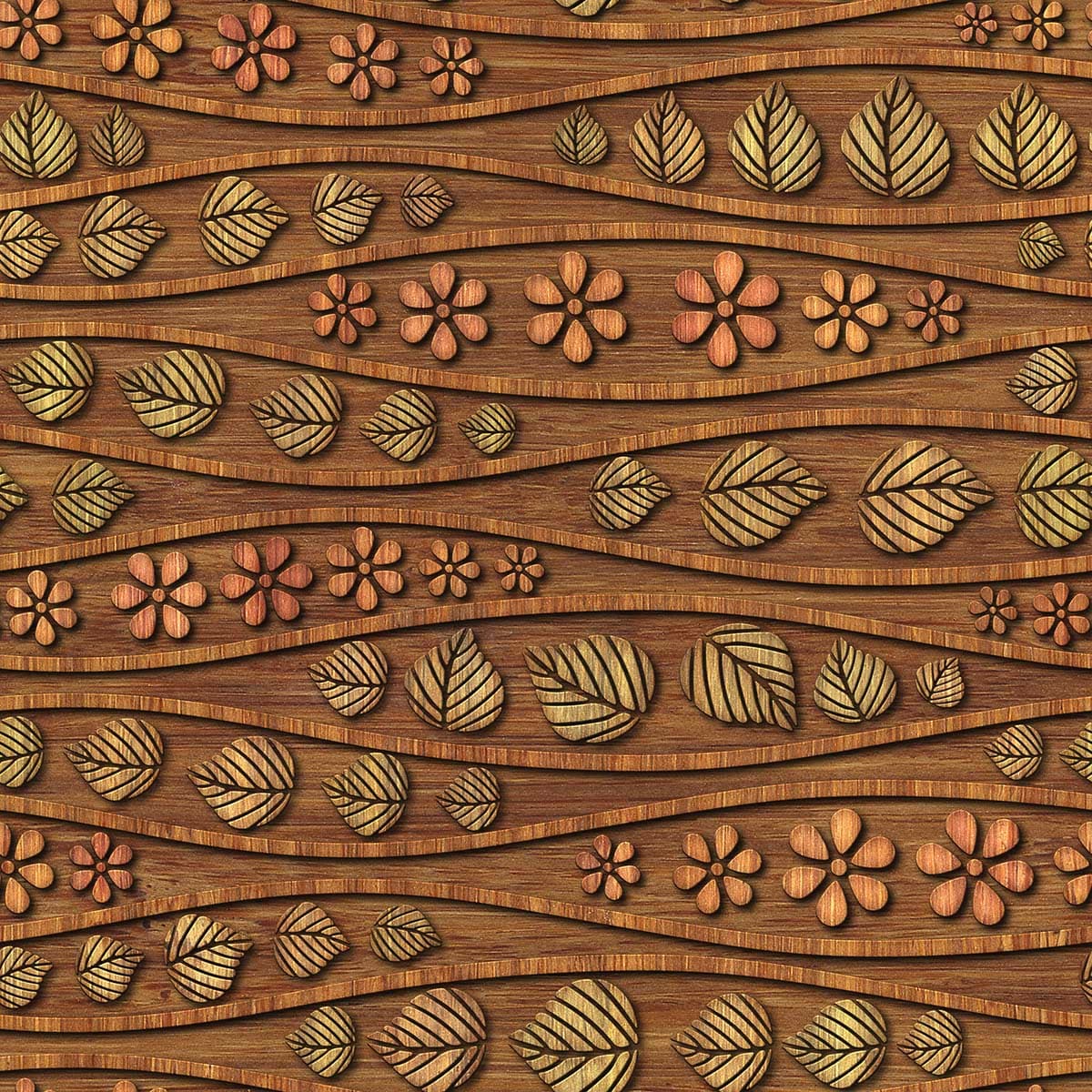 A pattern of leaves and flowers on a wood surface pattern detail