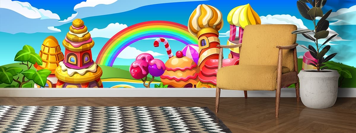 Funfair Candy Village Wall Design shown in a room