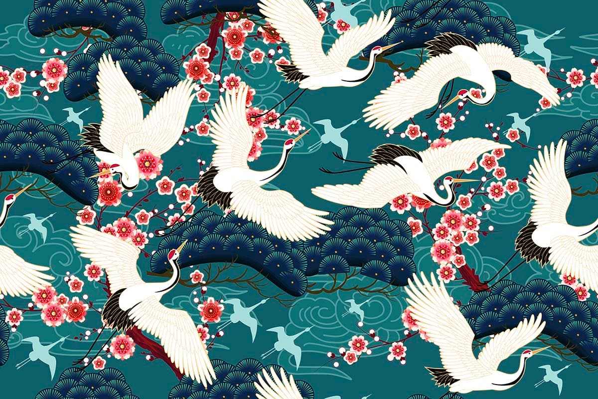 A Pattern of Birds Flying in the Air Scenic Wallpaper pattern detail