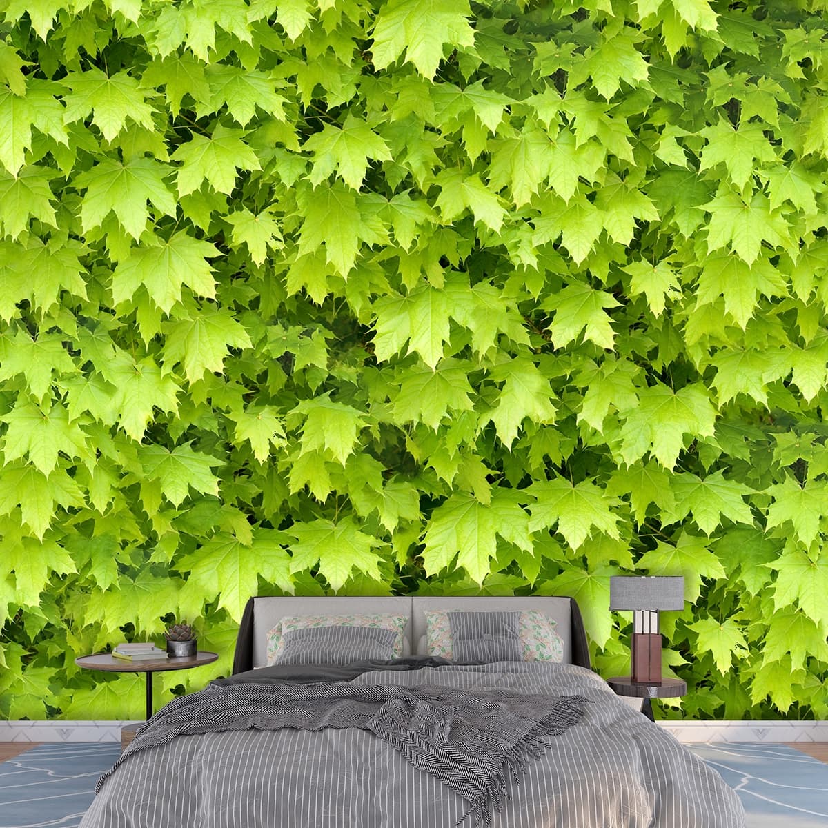 Refreshing Green Leaves Wallpaper for Balcony shown in a room