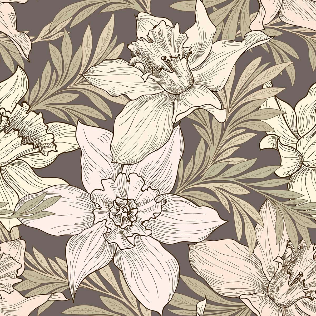 Soft botanical pattern with flowers and leaves design wallpaper pattern detail