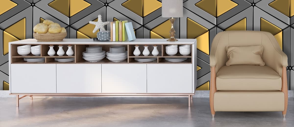 A pattern of triangles and triangles shown in a room
