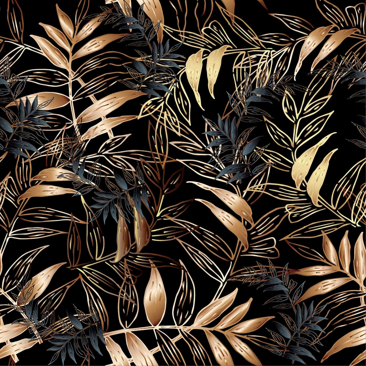 Black and Gold Tropical Wallpaper pattern detail