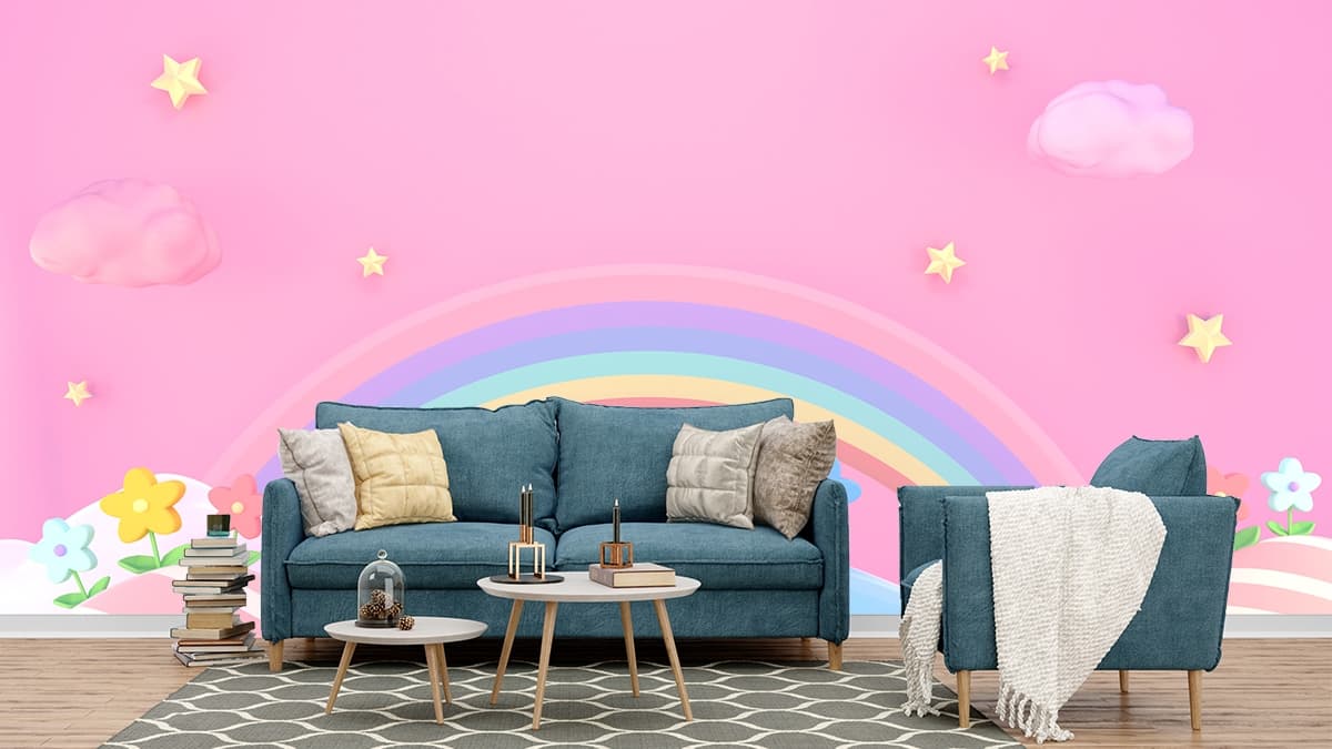 Sweet Pink Sky Wall Mural shown in a room