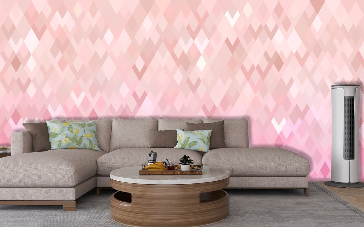 Premium Pink and White Diamond Pattern Wallpaper shown in a room