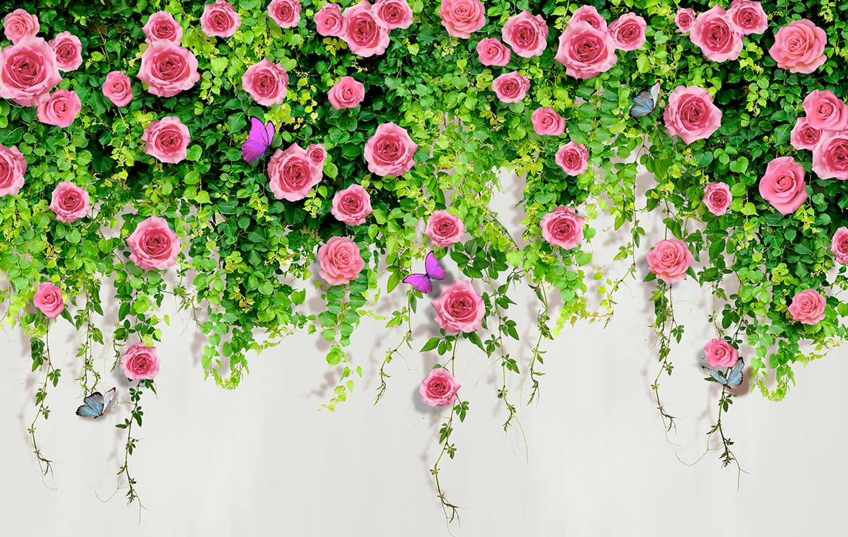 3D Dining Room Wallpaper With Pink Roses pattern detail
