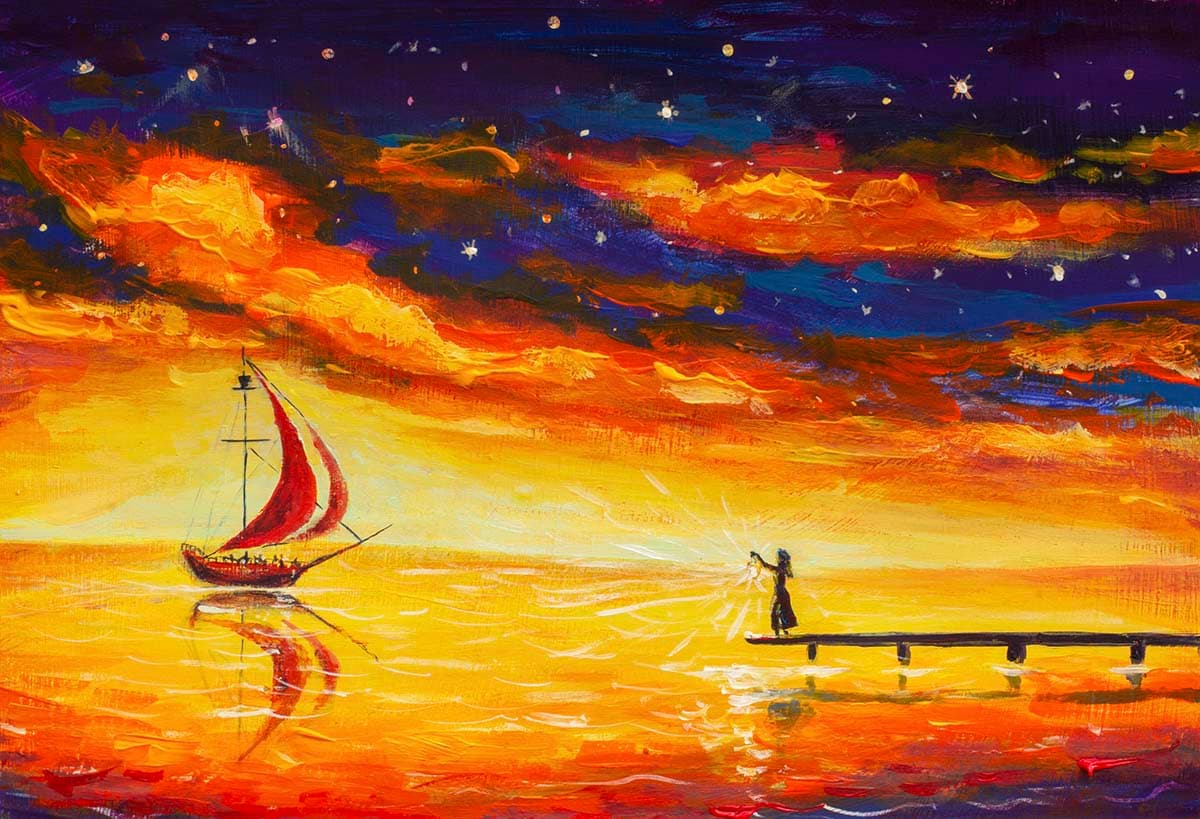 Sailboat and Sunset Majestic Murals Living Room Wallpapers pattern detail
