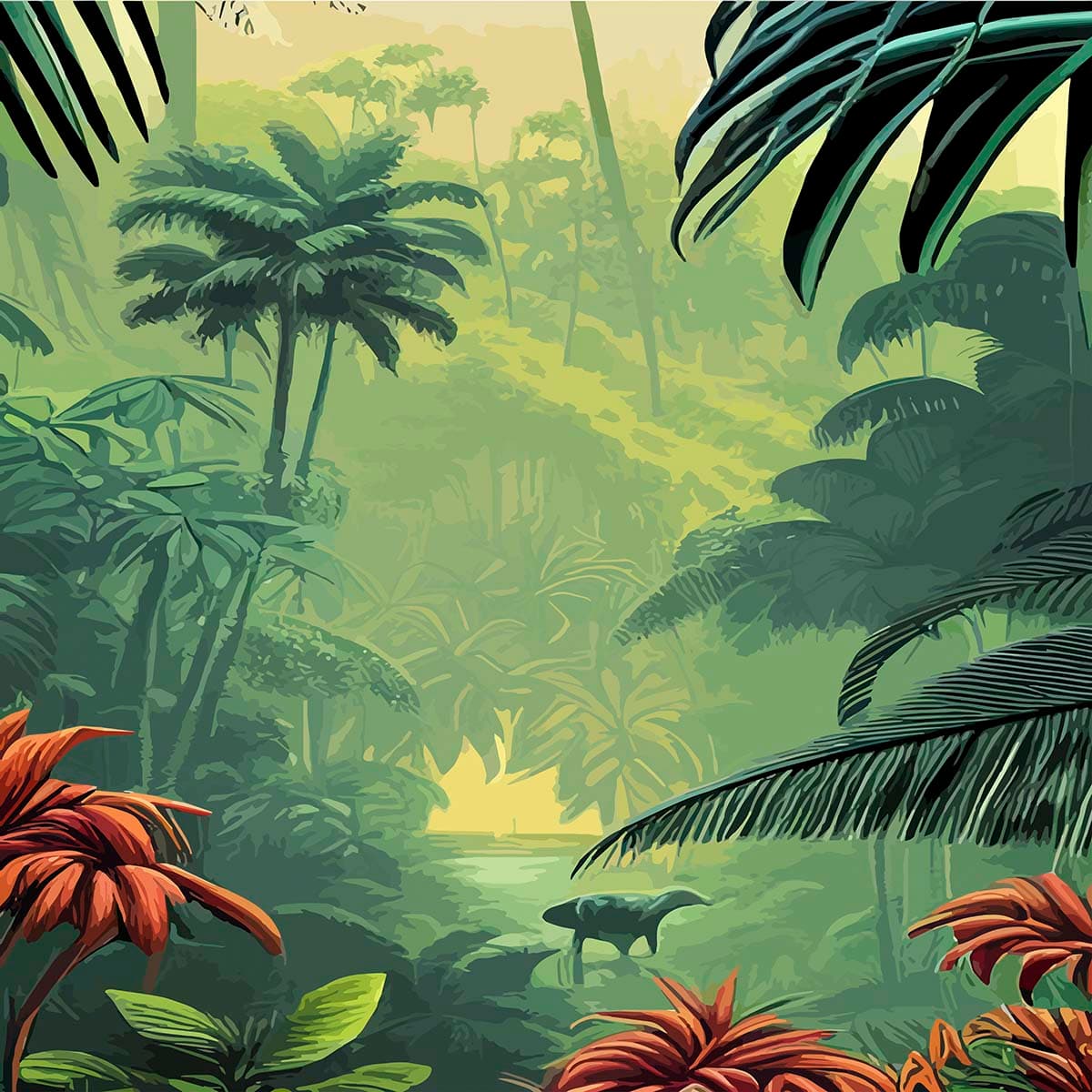 Refreshing Lush Green Tropical Wallpaper pattern detail