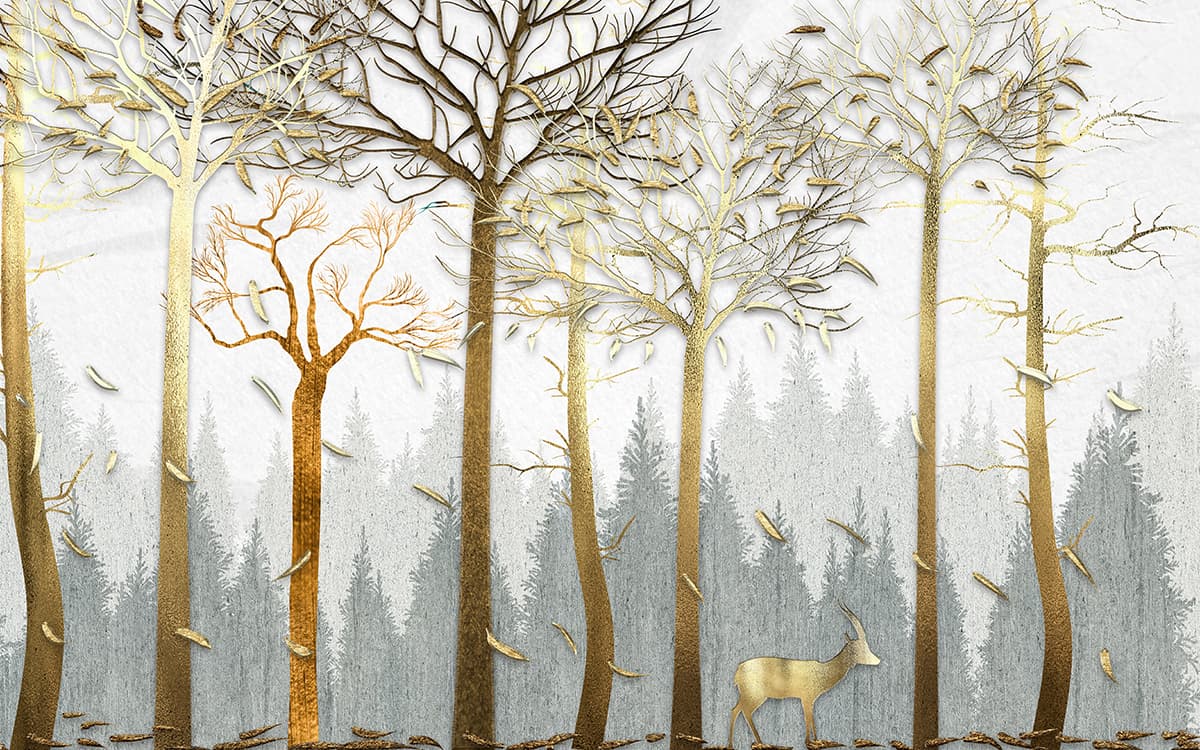 Deer in Forest Scenery Wallpaper for Wall pattern detail