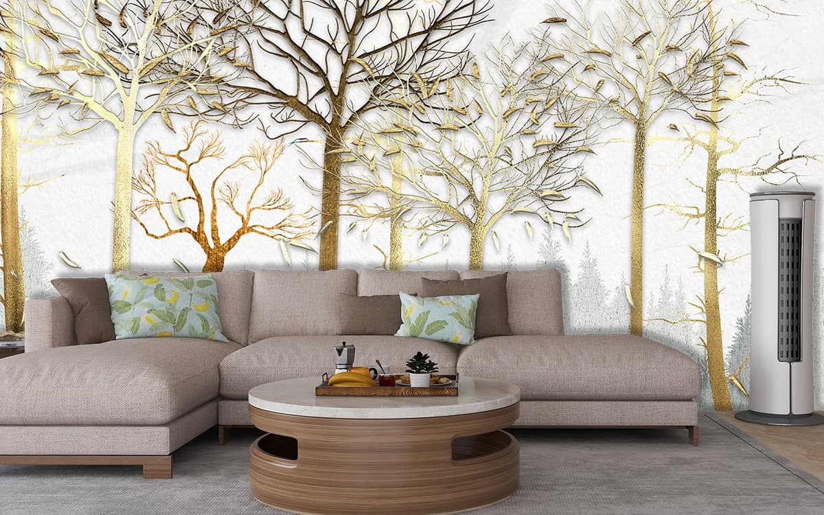 Deer in Forest Scenery Wallpaper for Wall shown in a room