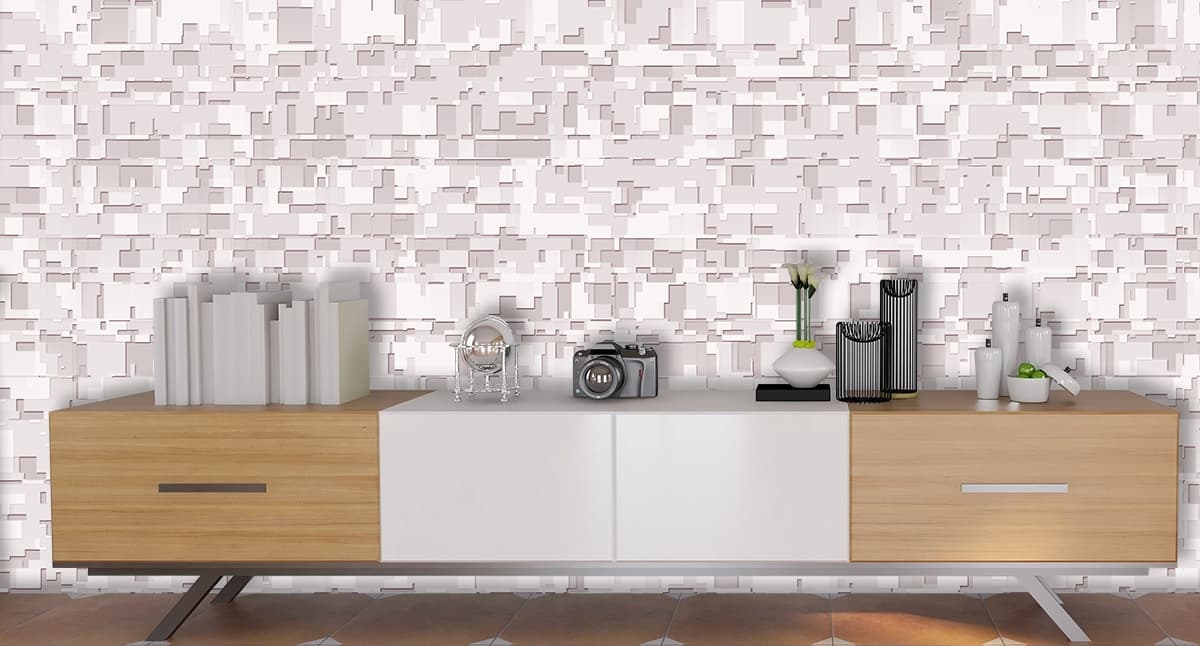 A white and pink rectangles shown in a room