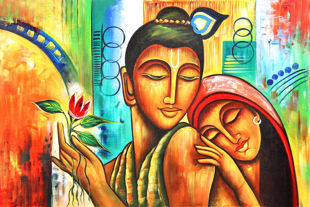 Radha Krishna Living Room Wall Painting Masterpiece pattern detail