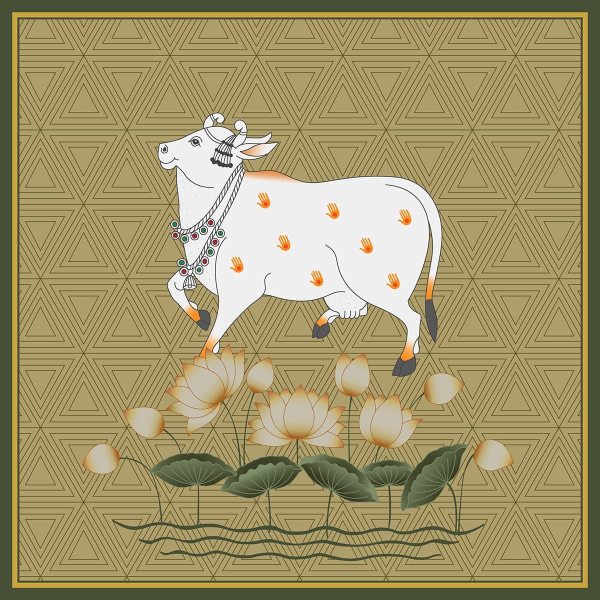 Flowers and Cow Pichwai Wallpaper for Wall pattern detail