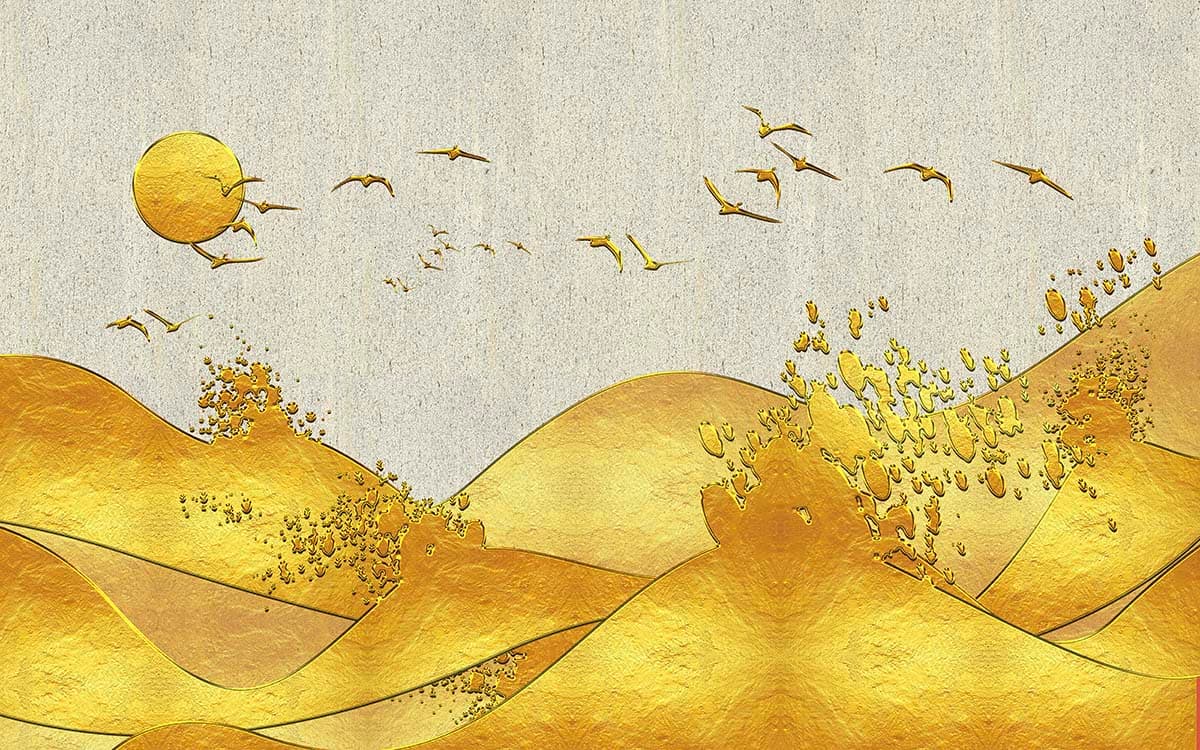 Luxury Golden Beach Painting Aesthetic Landscape Wallpaper pattern detail