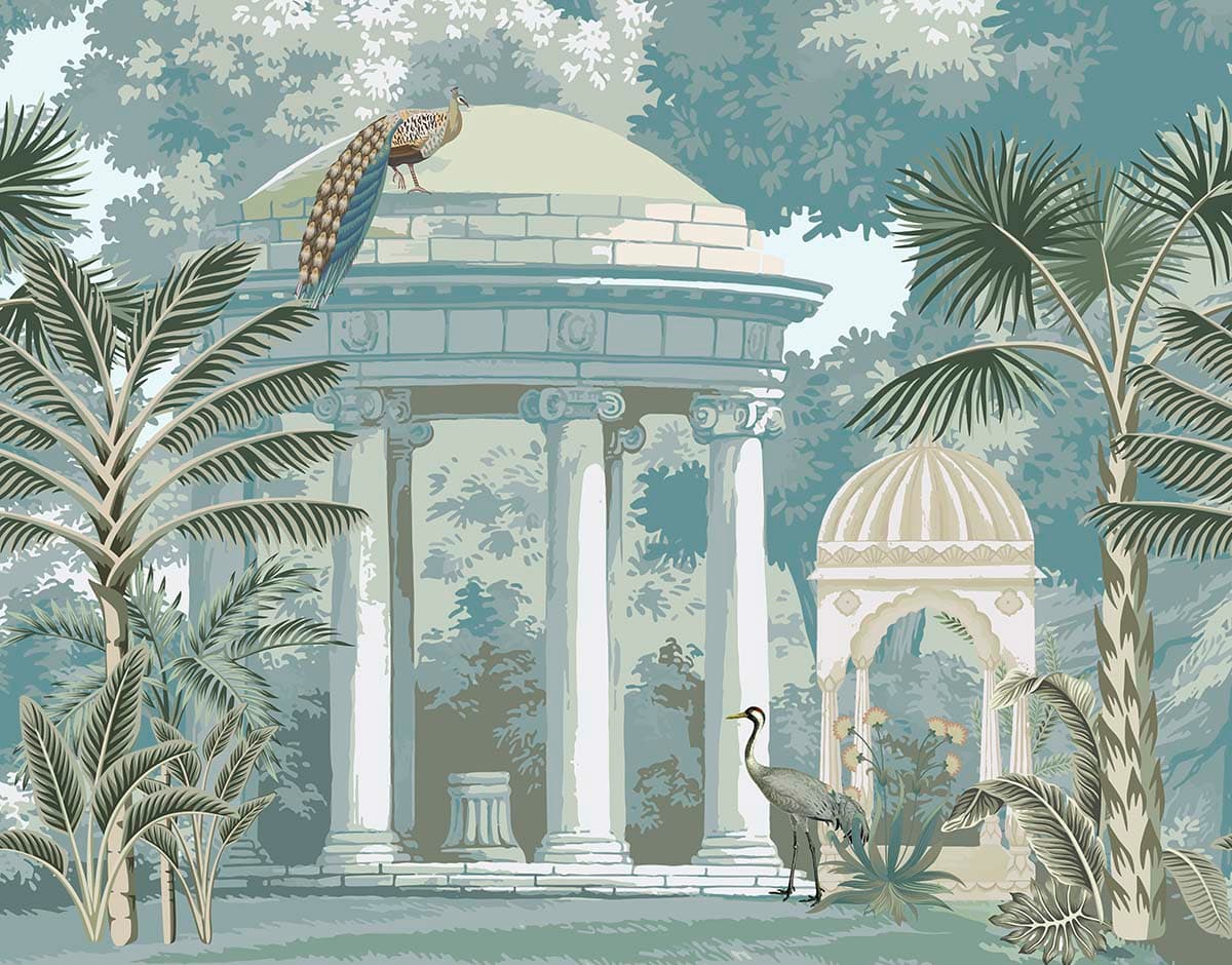 Gazebo Gulzar, Gazebo and Peacock Wallpaper Mural pattern detail