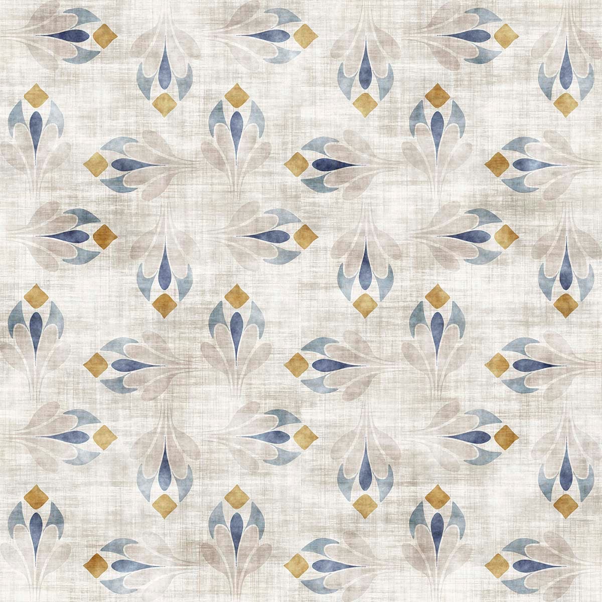 A pattern of blue and yellow flowers on a white background pattern detail