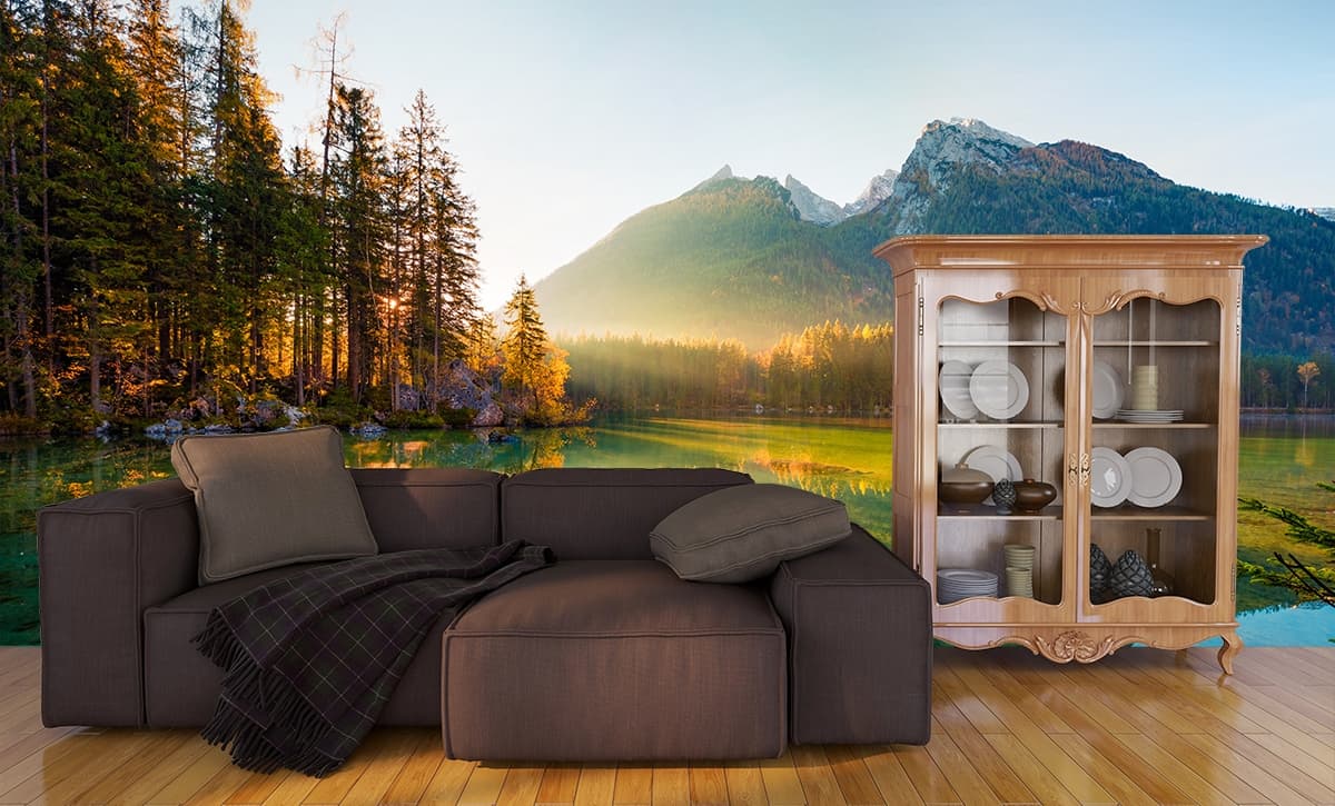 Mountains and Trees, Forest Wallpaper for Walls shown in a room