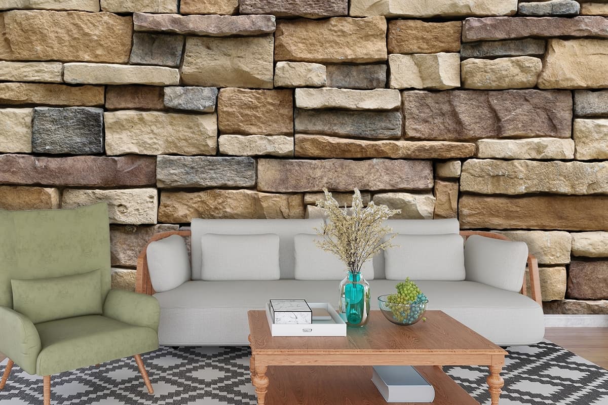 3d Stacked Stone Wallpaper shown in a room