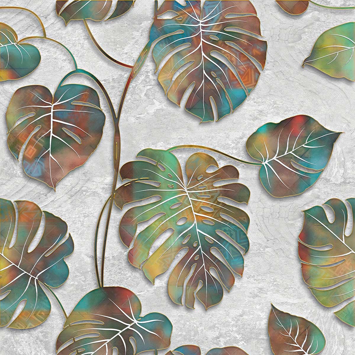 A colorful leaves on a wall pattern detail