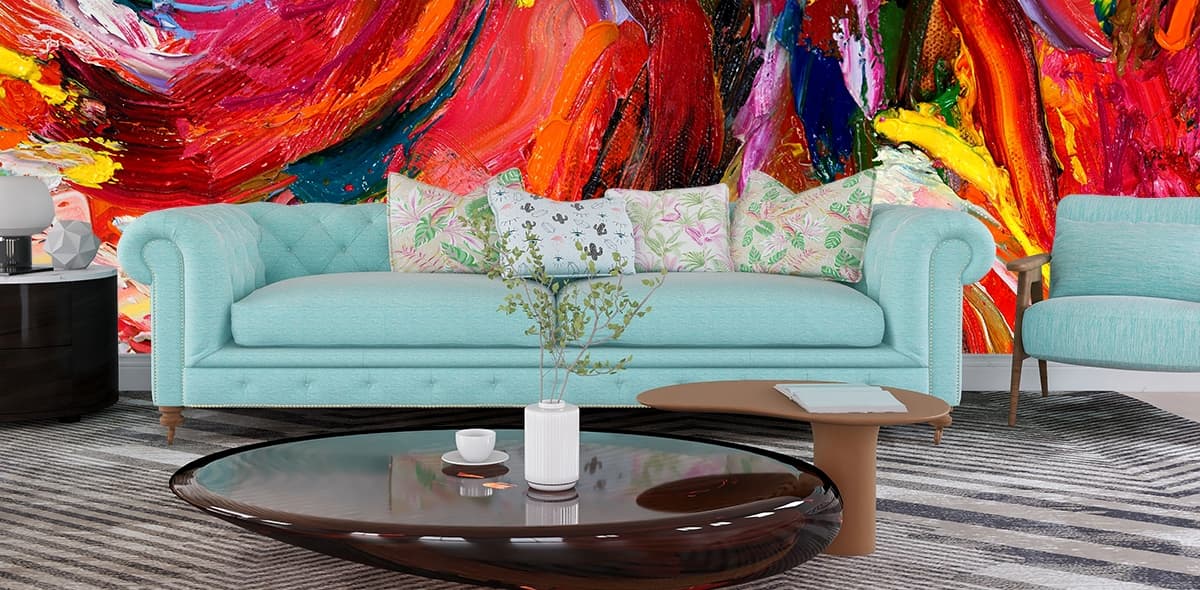 Modern Abstract Painting Texture Pattern Wallpaper shown in a room